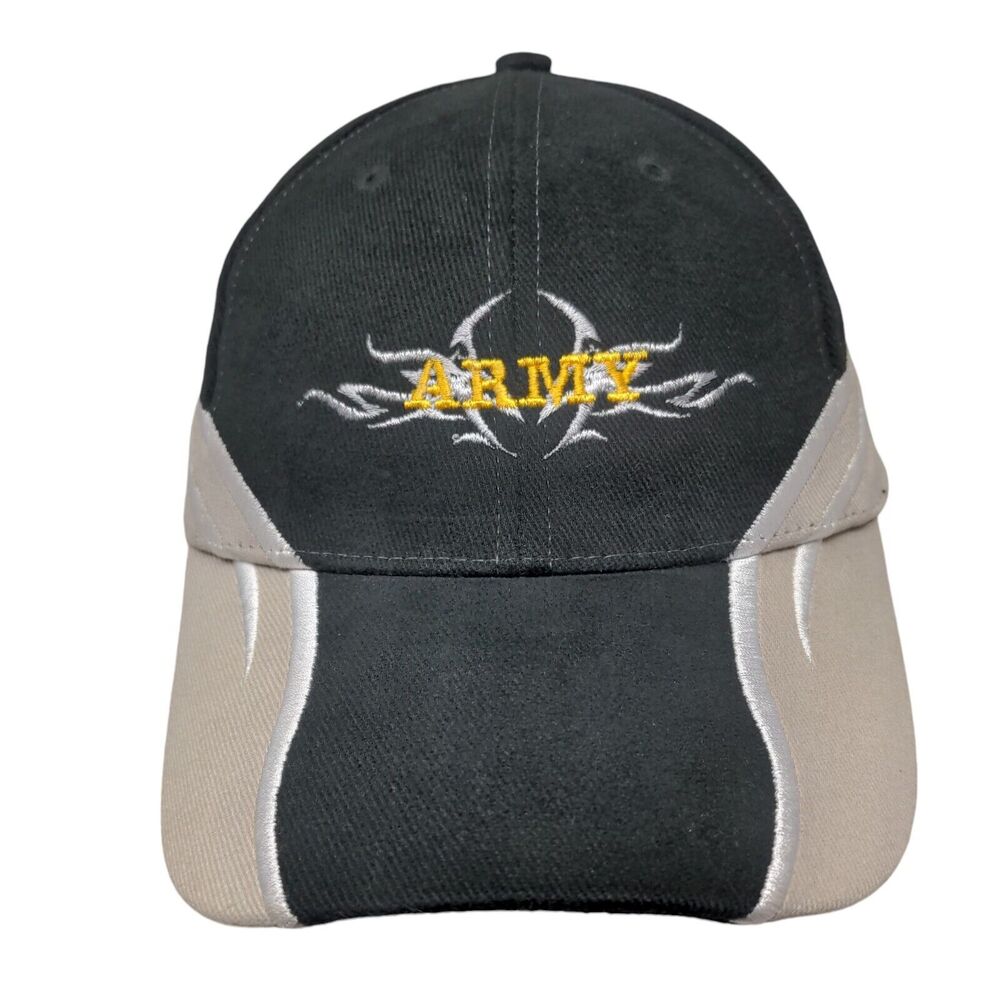 Army Strapback Hat Black OSFA Embroidered Vent Holes Colorblock HG